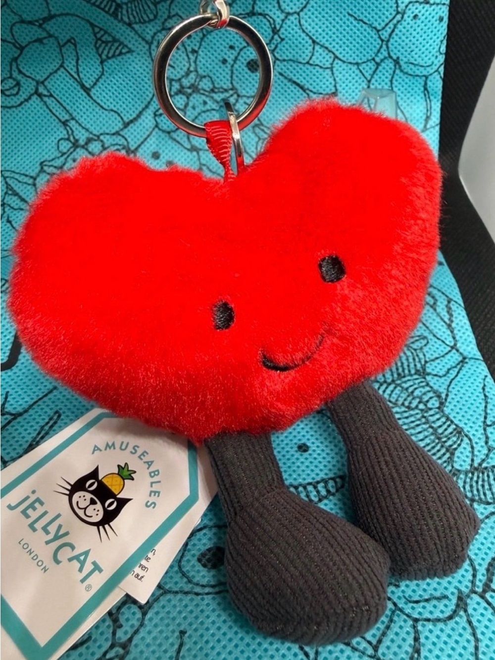 Jellycat Red Heart Plush Keyring with Gray Legs